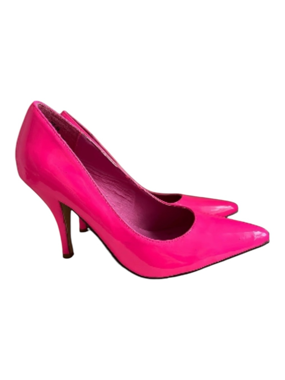 2 Lips Too Neon Pink Patent Leather Pointed Toe Slip On Pumps Heels Size 6.5